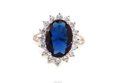 RMB|NALBORI for her, women's 925 silver ring with brilliant sapphire blue oval and round of stones