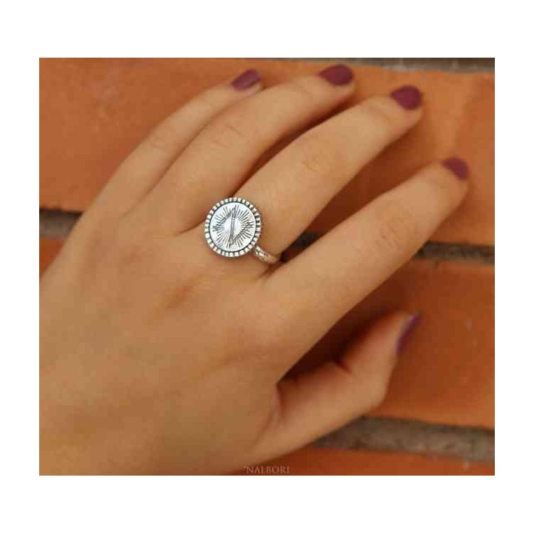 RMB|Anello Argento 925 da uomo o donna scudo regolabile Monogramma di NALBORI