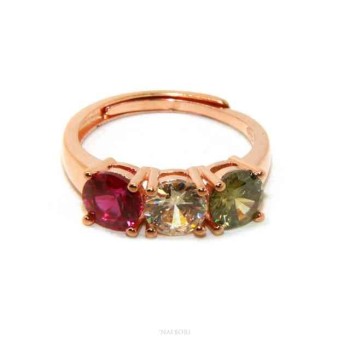RMB|NALBORI ring trilogy zircon red green white for woman in 925 silver rose gold bath