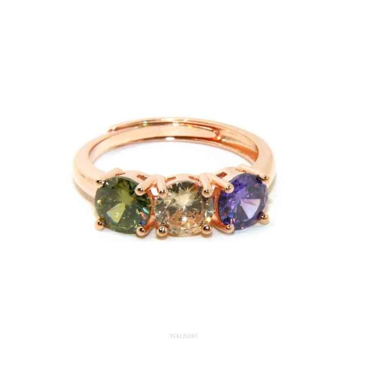 RMB|NALBORI ring trilogy zircon purple green white for woman in 925 silver rose gold bath