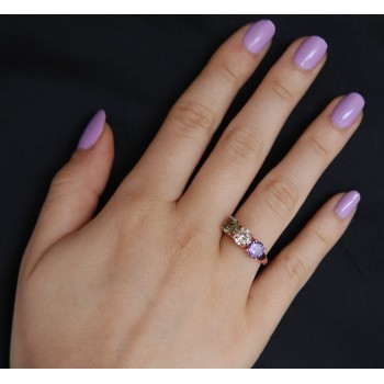 RMB|NALBORI anello trilogy argento 925 rosa zirconi verdi viola