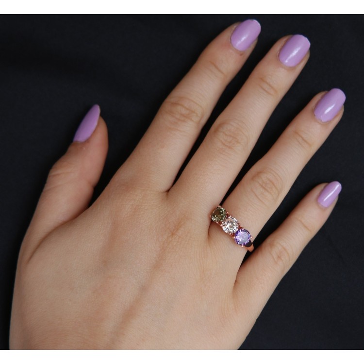 RMB|NALBORI anello trilogy argento 925 rosa zirconi verdi viola