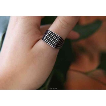 RMB|NALBORI 925 silver ring for men with chevalier shield square blasted