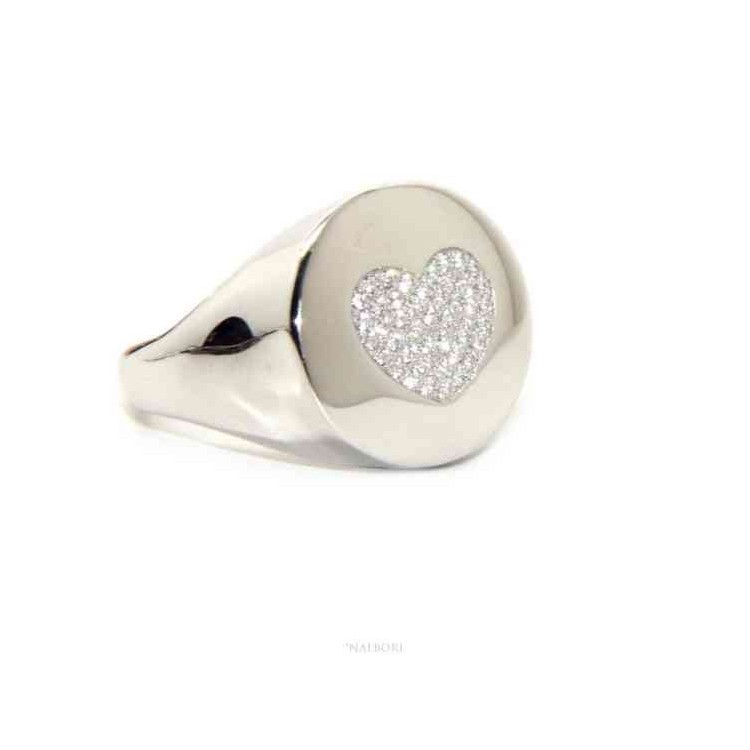 RMB|NALBORI anello chevalier cuore da donna in argento 925 zirconi bianchi