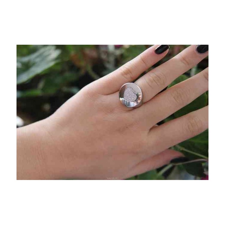 RMB|NALBORI anello chevalier cuore da donna in argento 925 zirconi bianchi