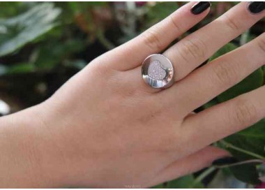 RMB|NALBORI anello chevalier cuore da donna in argento 925 zirconi bianchi