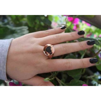 RMB|NALBORI anello chevalier rosa cuore in argento 925 zirconi neri