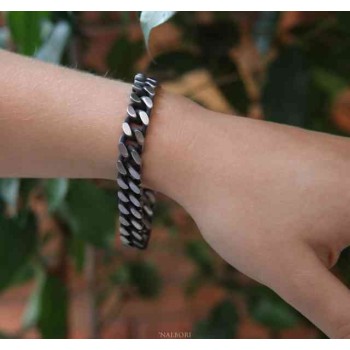 RMB|NALBORI Bracciale acciaio grumetta scuro largo 10mm