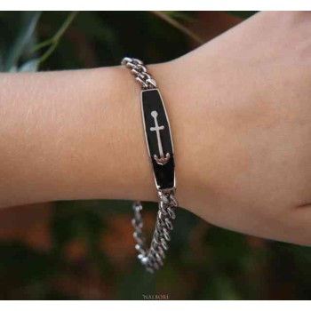 RMB|Steel bracelet gourmette plate anchor enamelled