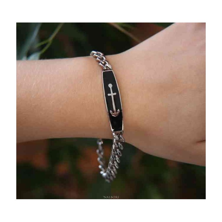 RMB|Bracciale Acciaio grumetta targa ancora smaltata nalbori_151295a
