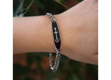 RMB|Steel bracelet gourmette plate anchor enamelled