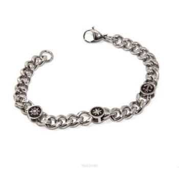 RMB|NALBORI Bracciale acciaio ancora timone rosa dei venti corto