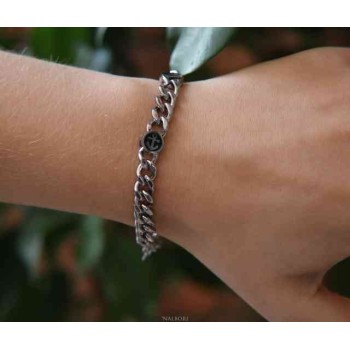 RMB|NALBORI Bracciale acciaio ancora timone rosa dei venti corto