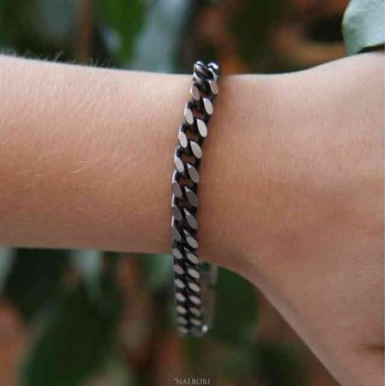 RMB|NALBORI Bracciale Acciaio grumetta diamantata scuro 7mm