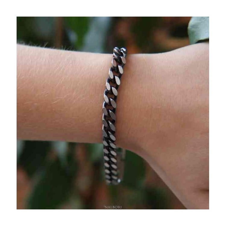 RMB|NALBORI Bracciale Acciaio grumetta diamantata scuro 7mm