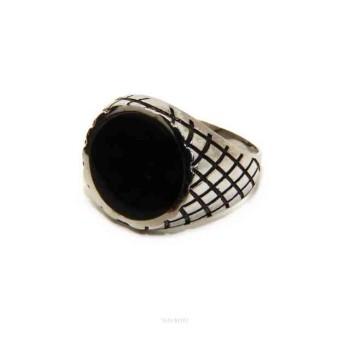RMB|NALBORI Anello sigillo tondo nero Argento 925 rombi