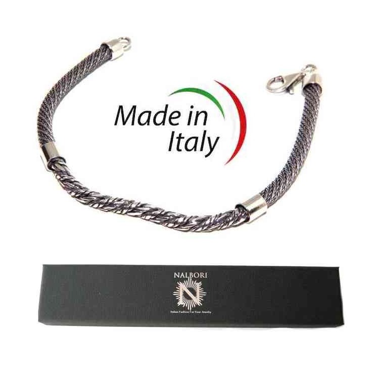 RMB|men's silver torcion bracelet with central insert