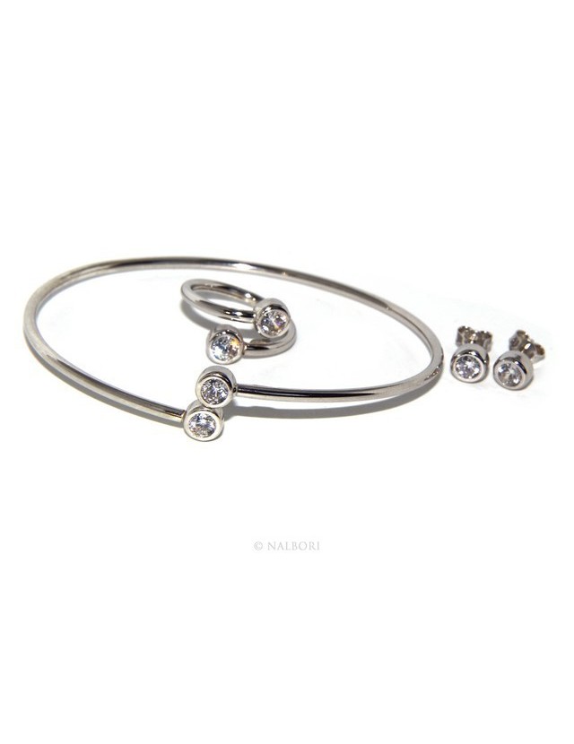 ARGENTO 925 : Bracciale donna schiava orecchini anello zirconi naturali bianco crystal  brillante