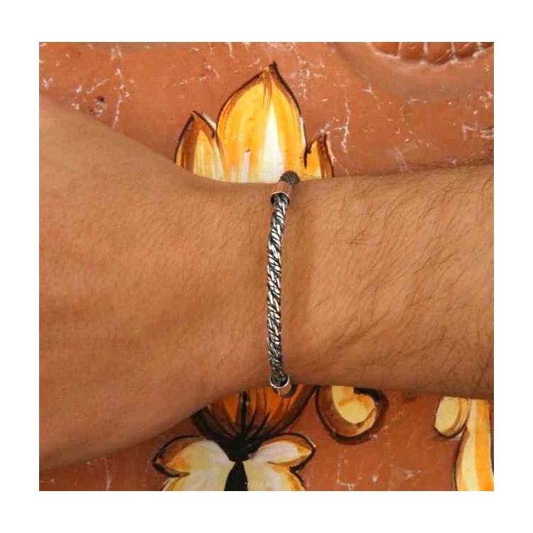 RMB|men's silver torcion bracelet with central insert