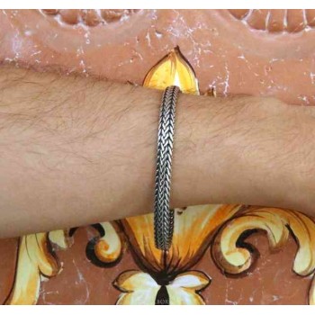 RMB|men's bracelet 925 silver double flat snake 21.5 cm long