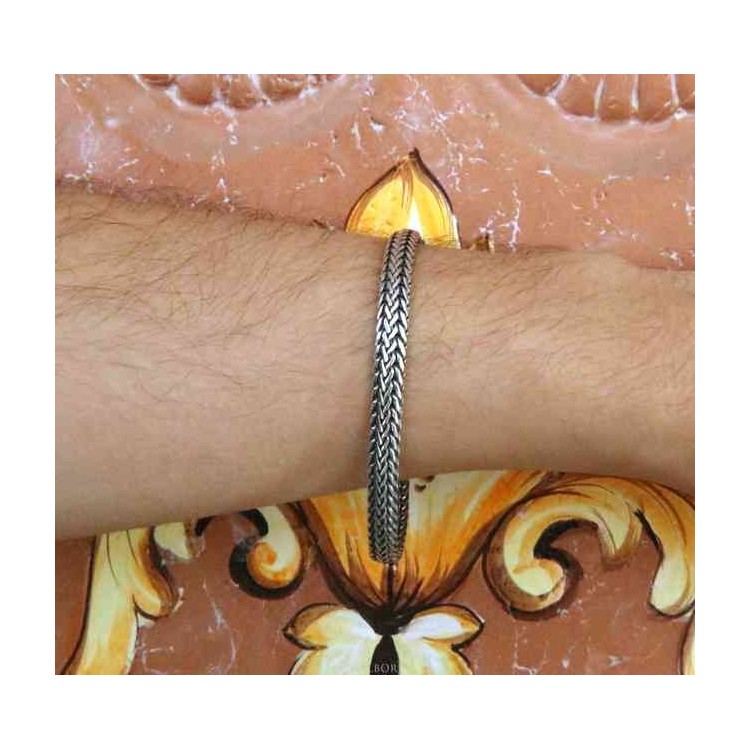 RMB|men's bracelet 925 silver double flat snake 21.5 cm long