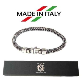 RMB|Men's 925 silver snake dark square bracelet 19 cm NALBORI Italy