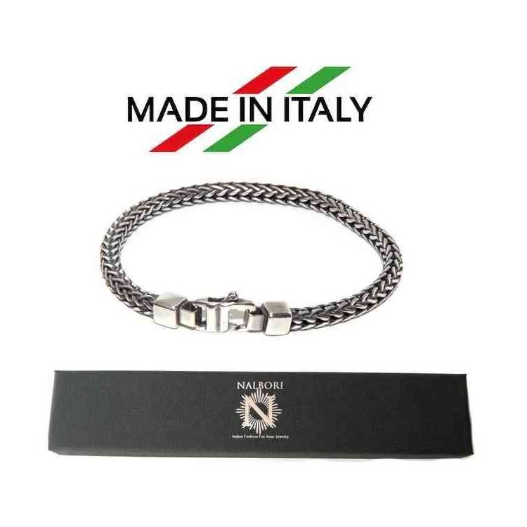 RMB|NALBORI bracciale argento 925 snake squadrato per uomo 19 cm
