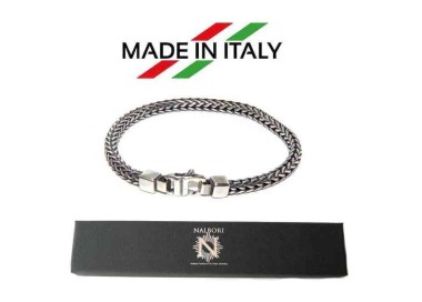 RMB|NALBORI bracciale argento 925 snake squadrato per uomo 19 cm