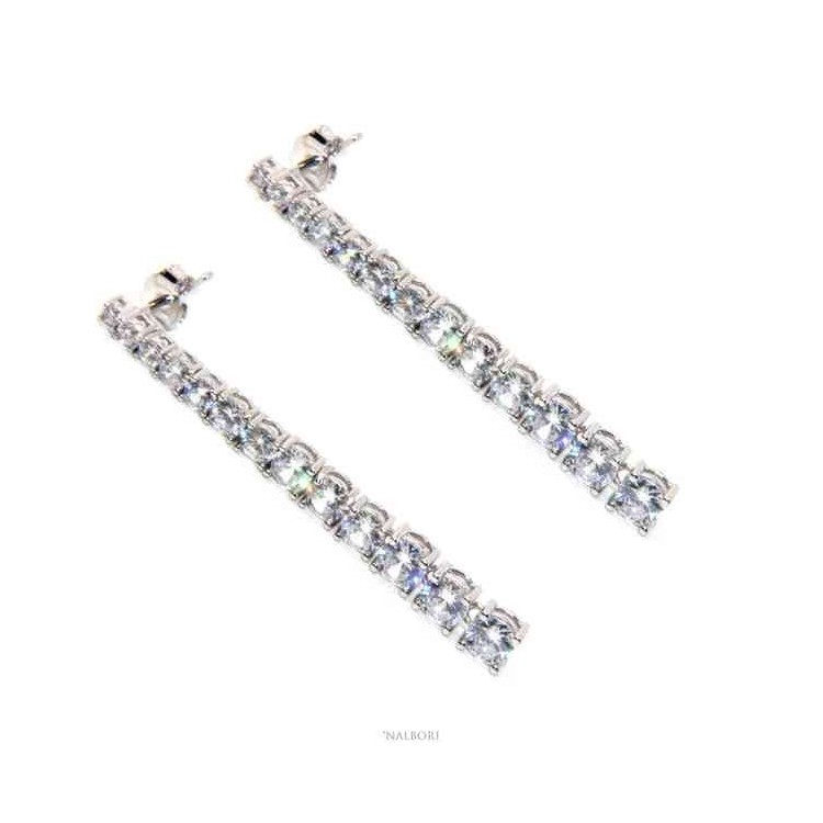 RMB|NALBORI Women's 925 silver tennis earrings with graduated white cubic zirconia