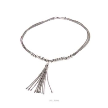RMB|NALBORI 3-row necklace with tuft all 925 silver