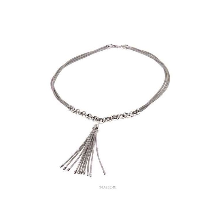 RMB|NALBORI 3-row necklace with tuft all 925 silver