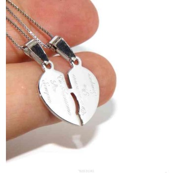 RMB|925 silver broken heart pendant for him and her + 2 necklaces