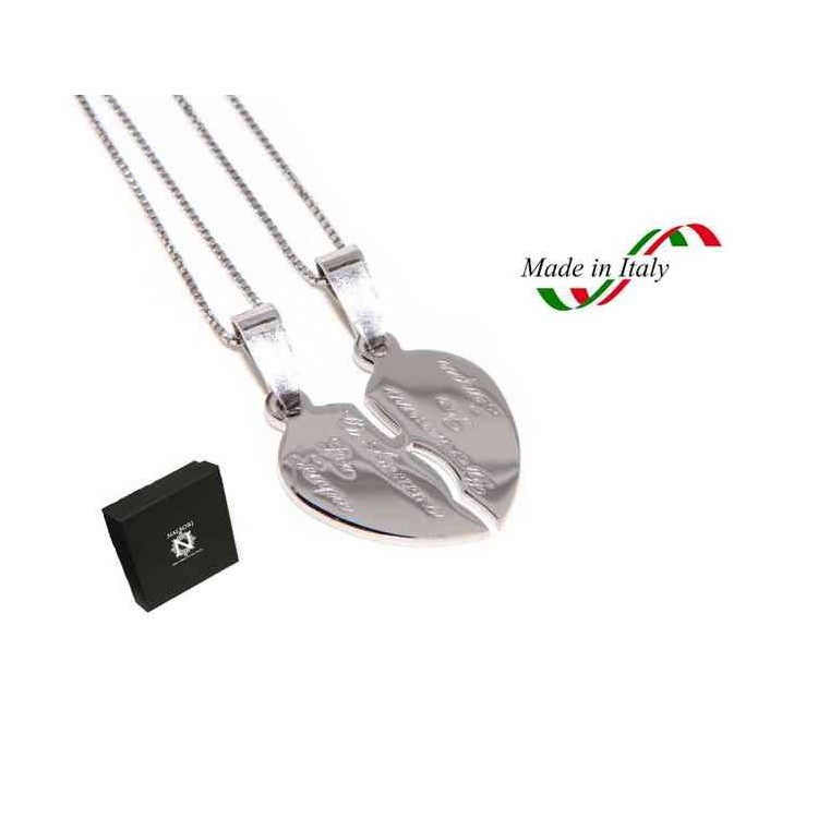 RMB|Ciondolo lui e lei cuore spezzato in argento 925 + 2 collane