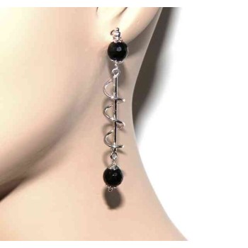 RMB|Long silver 925 woman earrings with spiral and black agate