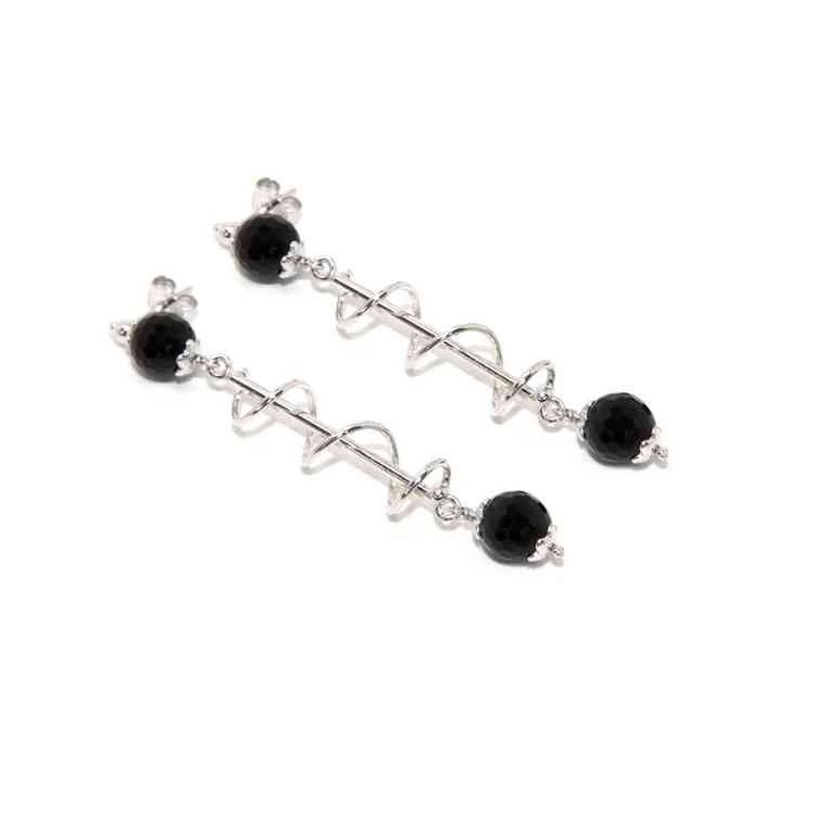 RMB|Long silver 925 woman earrings with spiral and black agate