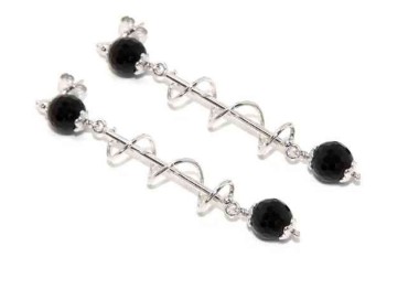 RMB|Long silver 925 woman earrings with spiral and black agate
