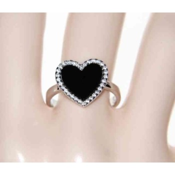 RMB|Anello in argento 925 con cuore di onice e zirconi