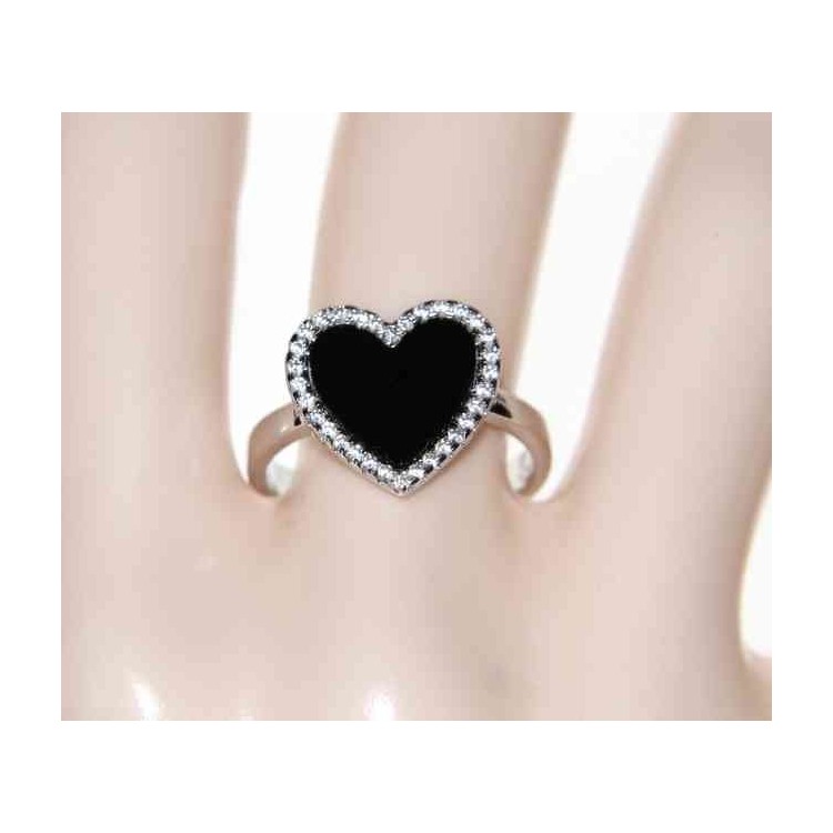 RMB|925 silver ring with onyx heart and zircons