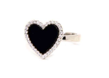 RMB|925 silver ring with onyx heart and zircons