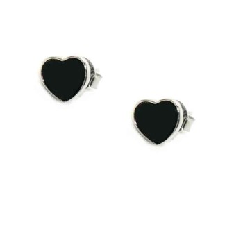 RMB|925 silver earrings small onyx heart
