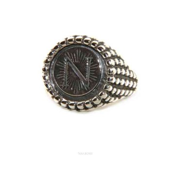 RMB|NALBORI Anello Argento 925 pallinato chevalier regolabile Monogramma