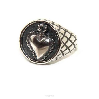 RMB|NALBORI Anello Argento 925 da uomo o donna scudo rombi sacro cuore milagros messicano