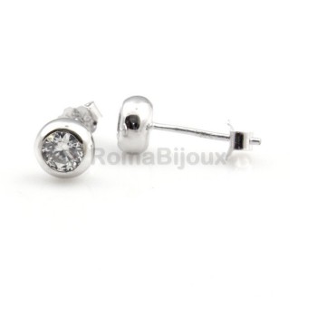 RMB|Argento 925 : orecchini donna uomo cipollina bombata 4 mm zirconi bianchi
