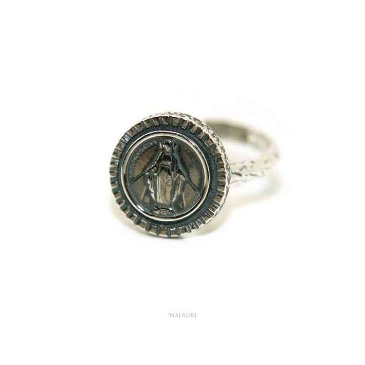RMB|NALBORI Anello Argento 925 da uomo o donna scudo regolabile Madonna Miracolosa