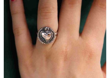 RMB|Anello Argento 925 da uomo o donna scudo regolabile sacro cuore di gesu' e maria