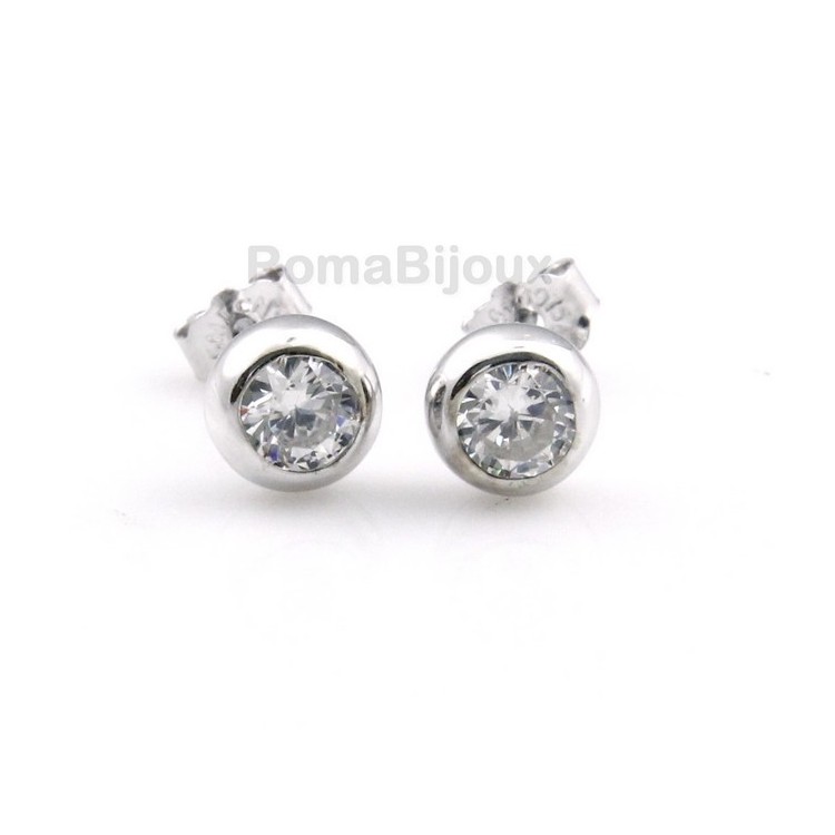 RMB|Argento 925 : orecchini donna uomo cipollina bombata 4 mm zirconi bianchi