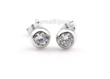 RMB|Argento 925 : orecchini donna uomo cipollina bombata 4 mm zirconi bianchi