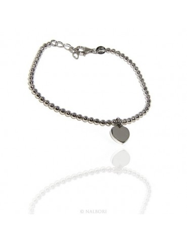 Bracelet in 925 sterling silver pendant woman balls with smooth heart pendant