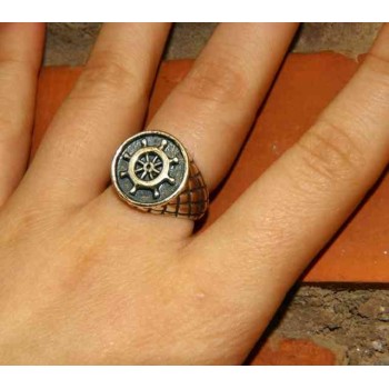 RMB|Anello a rombi argento 925 chevalier regolabile Timone nautico