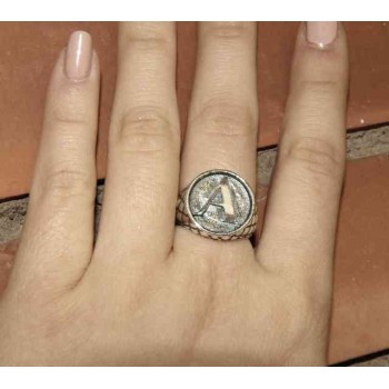 RMB|NALBORI Anello Argento 925 rigato chevalier regolabile lettera A